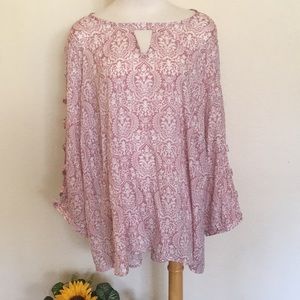 Fred David Hi-Lo Ladder Open Long Sleeve Blouse